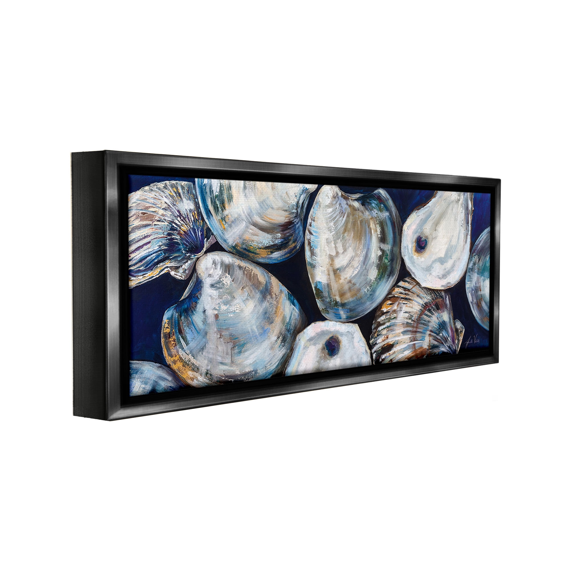 Stupell Industries Various Sea Clams Animals & Insects Painting Black Floater Framed Canvas Art Print Wall Art, 31 x 14