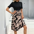 thumbnail image 6 of Women's Color Block Dress High Neck Short Sleeve Casual Office Comfort Dresses Khaki L, 6 of 6