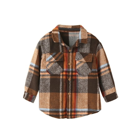 

Peyakidsaa Toddler Long Sleeve Plaid Jacket Baby Boys Girls Button Down Flannel Thick Shirt