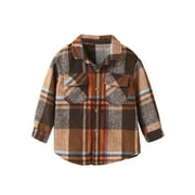 jaweiw Toddler Boys Brown Plaid Long Sleeve Shirt Casual Fall Winter Flannel Button Down Tops with Pockets for Girls