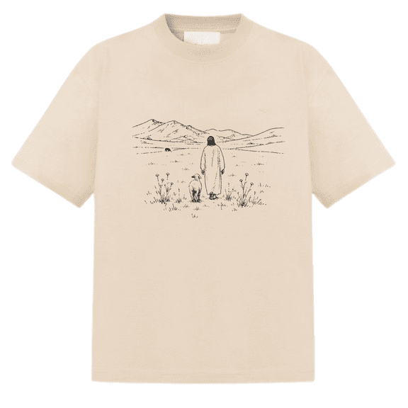 Shepherd and Lamb T-Shirt, Christian Faith Graphic Tee, Jesus Mountain Landscape Tshirt, Minimalist Bible-Inspired Tee for Women and Men