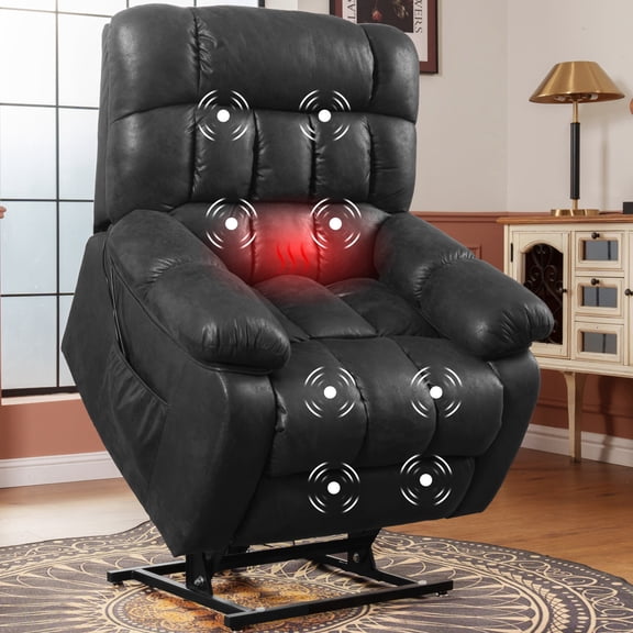 FLEXISPOT Dual Motor Power Lift Recliner Chair for Elderly with Massage and Heat, Oversized Lay Flat Sleeping Recliner with USB Charging Ports, Dark Gray