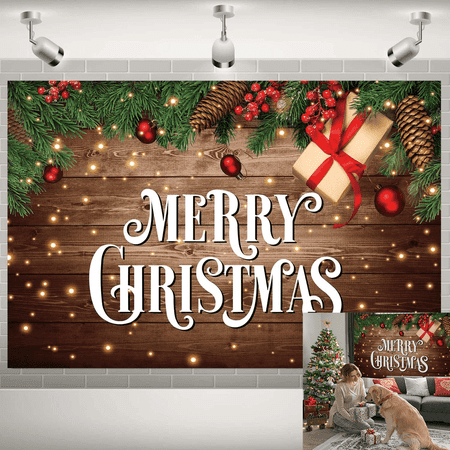 7x5FT Merry Christmas Backdrop Xmas Vintage Wood Wall Photography Background Winter Holiday New Year Eve Indoor Outdoor Party Supplies Banner Decoration