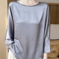 thumbnail image 5 of SSZMDLB Women Silk Satin Long Sleeve Tshirt Round Neck Flowy Casual Basic Blouse Travel Vacation Outfits Summer Tops, Gray M, 5 of 6