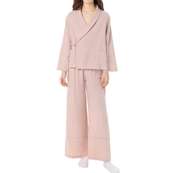 XuJwPNcy Matching Pj Sets Women Summer V Neck Long Sleeve Shirt with Pocket Wide Leg Pant Set 2 Piece Pajama Outfit