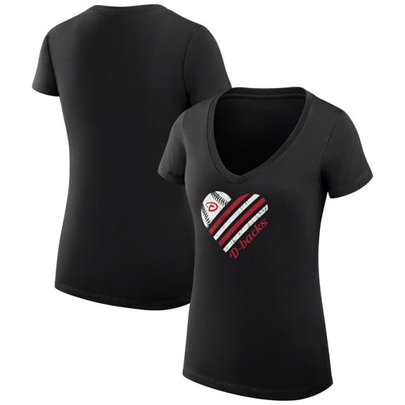 Women's G-III 4Her by Carl Banks Black Arizona Diamondbacks Super-Slim Fit Lightweight Heart V-Neck T-Shirt