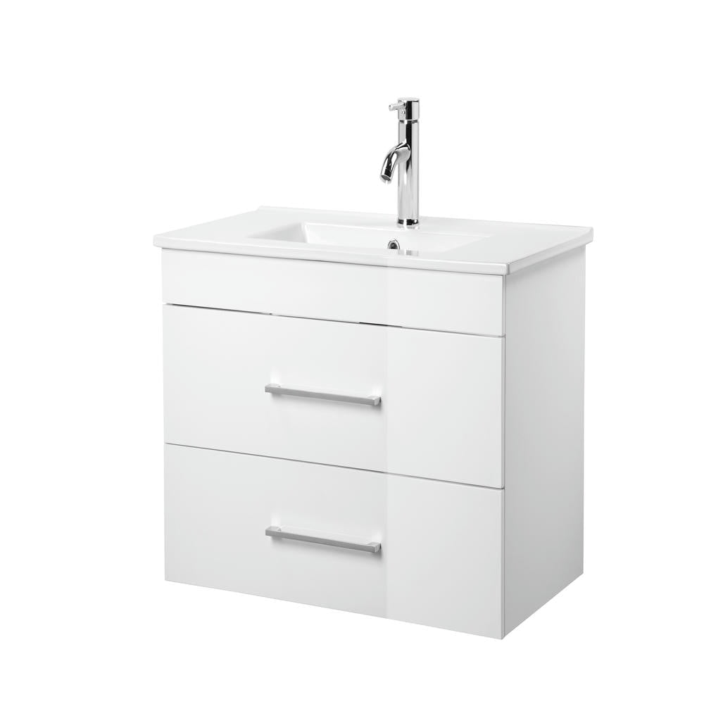 Topcobe 32-Inch White Gloss Wall-Mounted Bathroom Vanity with Double Drawers, Soft-Close System, Ceramic Sink, Bathroom Sink Vanity, Modern Furniture for Bathroom, Minimalist Bathroom Space