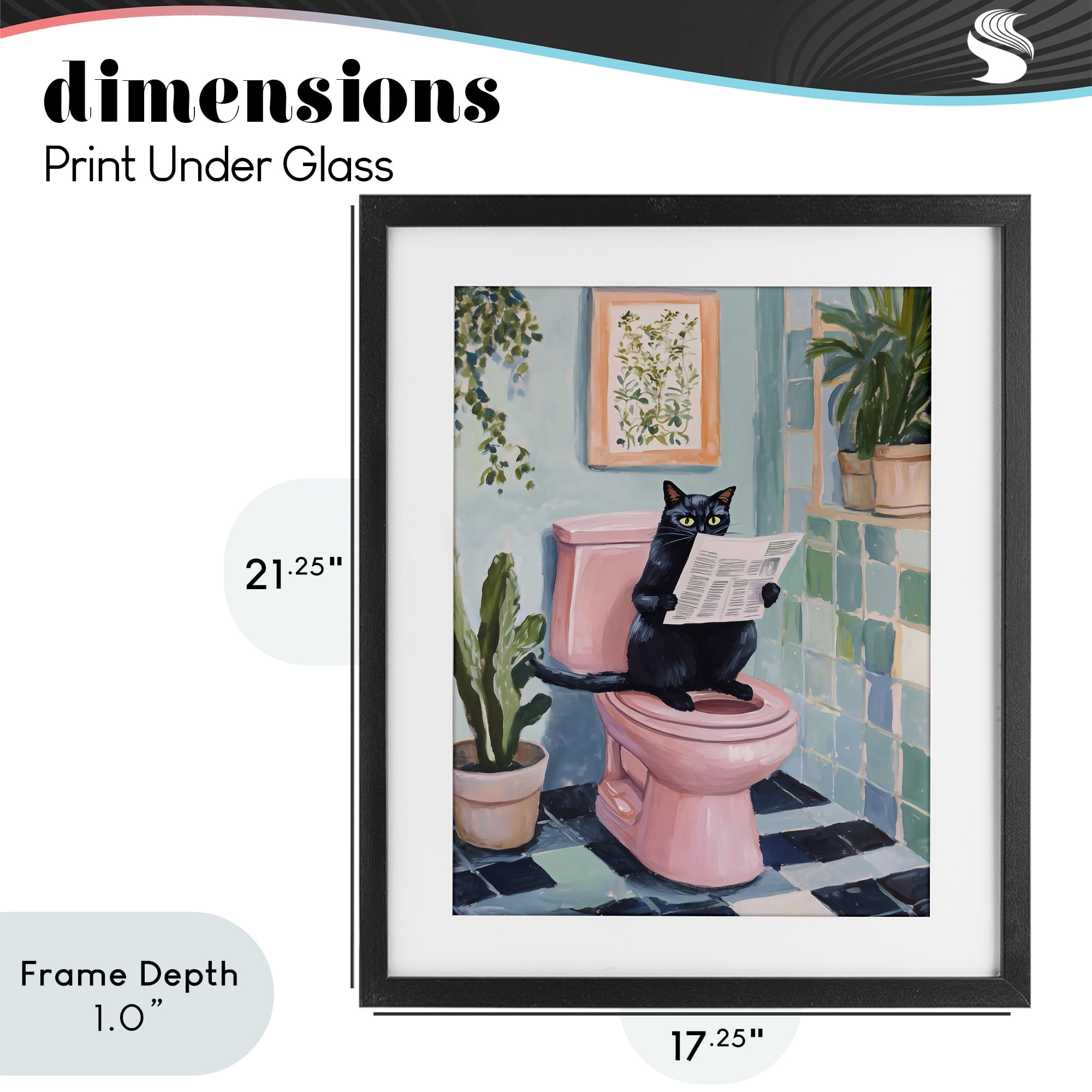 Stupell Industries Cat Reading on Pink Toilet Black Framed Print Under Glass, design by The Prints Vibe