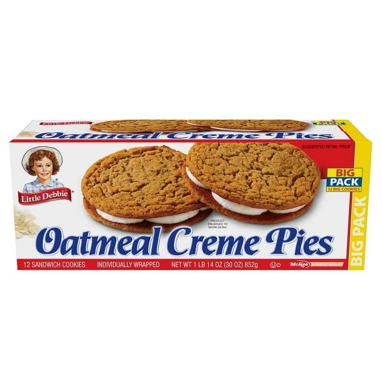 Little Debbie Big Pack Oatmeal Crème Pies, 30 oz (12 count),3pack
