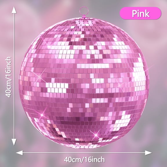 Baellsa 16" Mirror Disco Ball for DJ Club Party Live Stage Wedding Home Decor, Light Effect Mirror Ball with Hanging Ring (Pink)