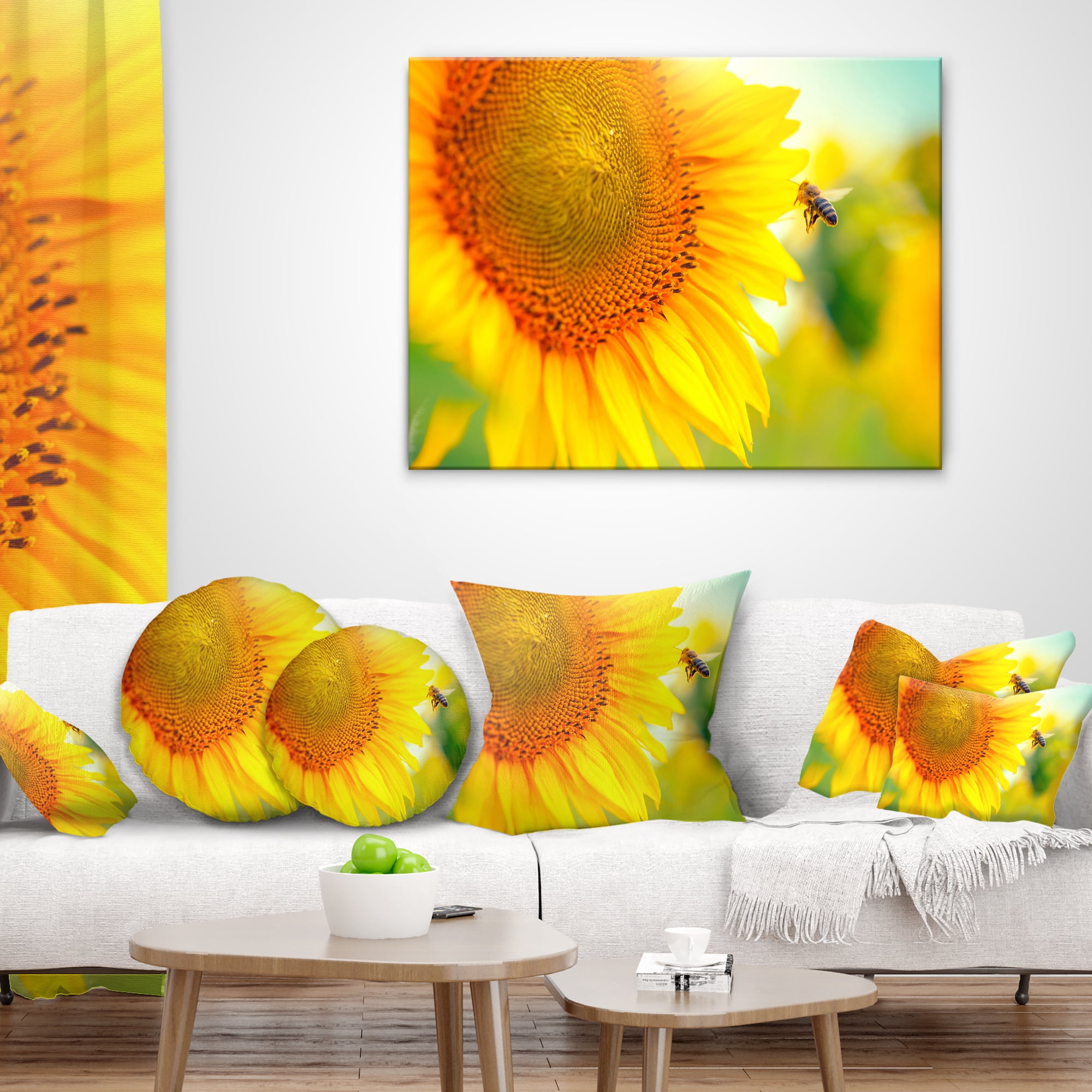Designart Beautiful Sunflowers Blooming - Animal Throw Pillow - 12x20