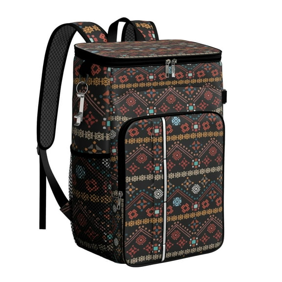 Earthy Bohemian Style Insulated Backpack Cooler - 20L Soft Cooler Bag, Boho Chic for Camping