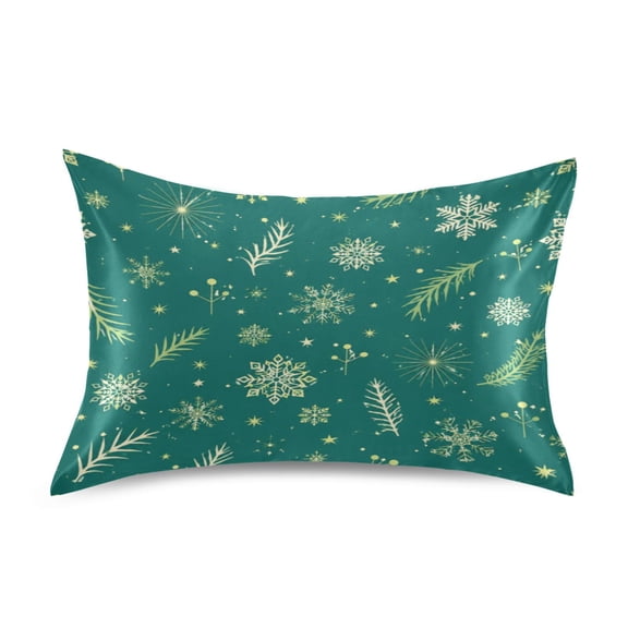 Satin Pillow Case Envelope Pillow Covers Queen Size Soft Pillow Cases for Bedroom, Green Snow Printed