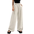 thumbnail image 2 of Endives Womens Linen Pant Elastic Waist Loose Wide Leg Pants Breathable Casual Pant Trousers Plus Size M-6XL Beige, 2 of 5