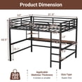 thumbnail image 5 of Queen Size Loft Bed Frame with Desk, USB Ports & LED Lights, Metal & Wood, Space-Saving Design, Easy Assembly, Black, 5 of 9