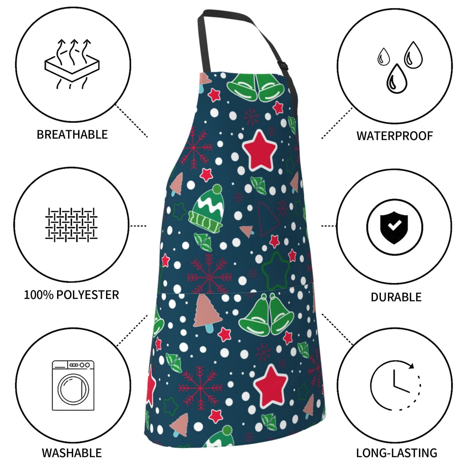 Kdxio Christmas Apron with Pockets Adjustable Kitchen Aprons for Men Women Waterproof Aprons for Cooking,Drawing,Crafting, Baking Household Cleaning