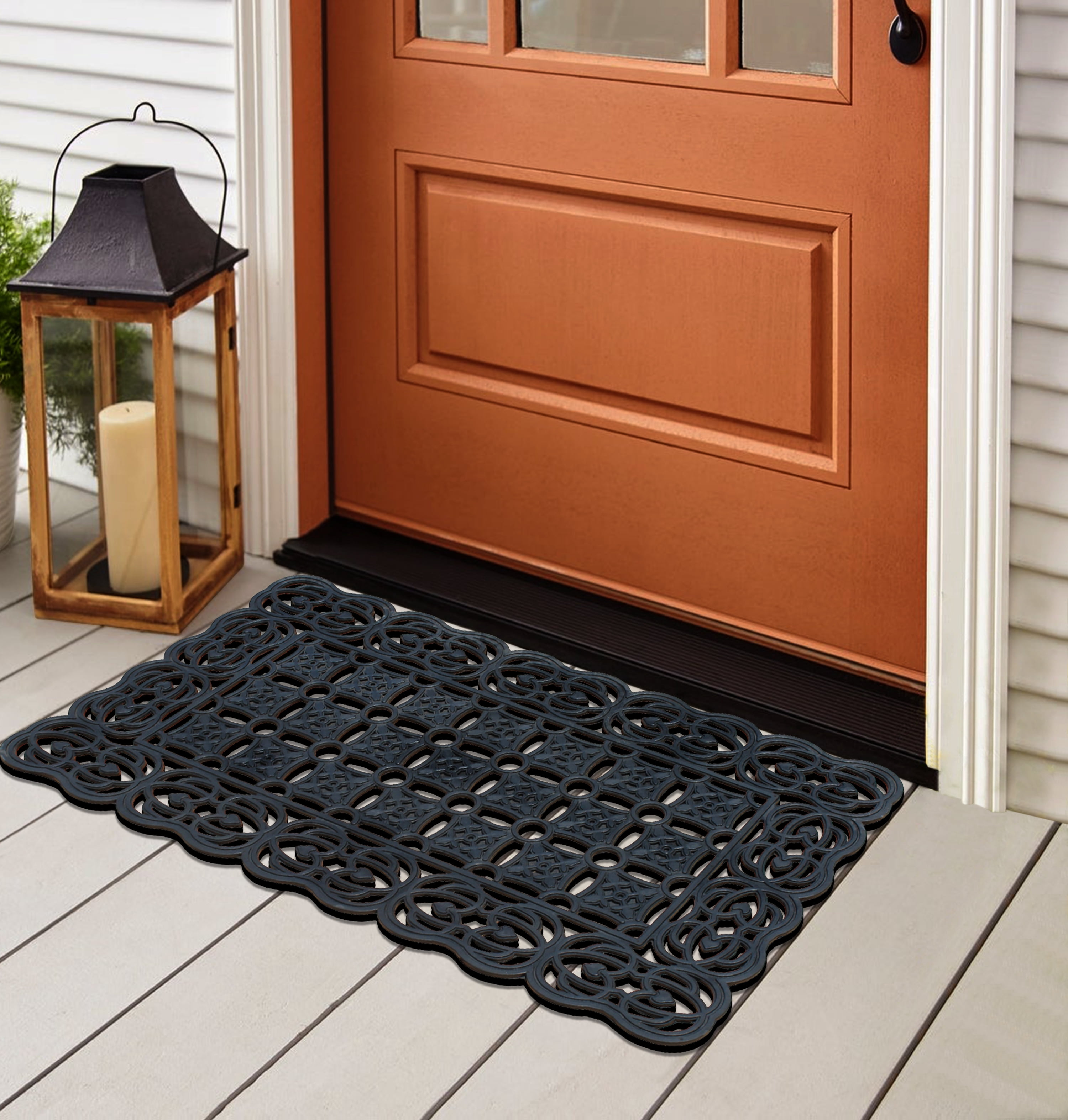 A1 Home Collections Heavy Duty Indoor/Outdoor Decorative Design Durable Rubber Doormat 22"X37", Black