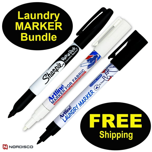 Sharpie Rub-a-Dub & Artline Laundry Marker Bundle, Black & White Markers
