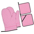thumbnail image 1 of Checked Gingham Oven Mitts and Pot Holders Sets Baking Sets for Kitchen BBQ Gloves Heat Resistant Cooking \r\nPink White Background 4 Pieces, 1 of 8