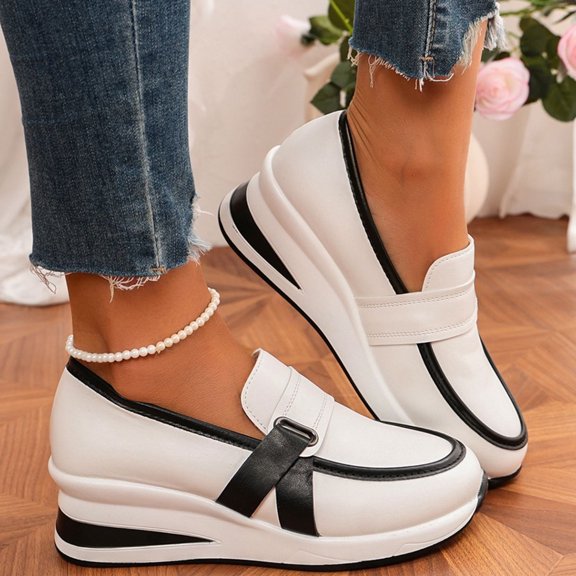 Willtoo Women's Platform Wedges Loafers Vintage Round Toe Comfortable Chunky Walking Orthopedic Shoes Slip-On Arch Support Business Shoes Lug Sole Casual Dress Walking Loafers