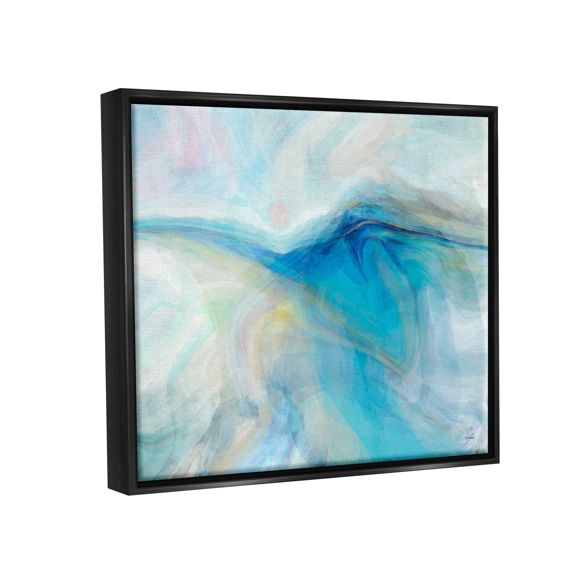 Stupell Blue Fluid Pastel Abstract Swirl Abstract Painting Black Floater Framed Art Print Wall Art