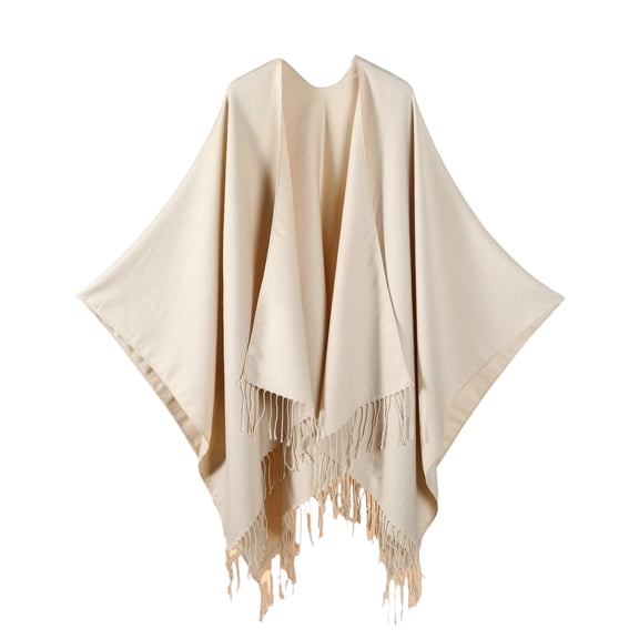 Boyscolos Women's Elegant Fringe Shawl Wraps Fall Winter Warm Open Front Poncho Cape Fashion Vintage Cardigan Sweater Coat Beige One Size