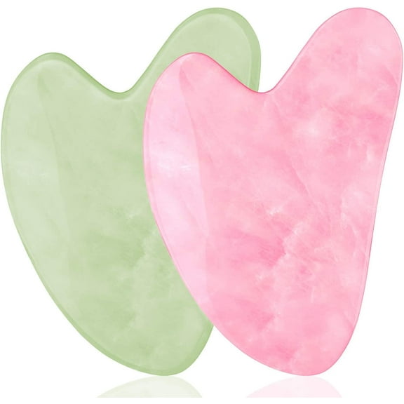 Gua Sha Massage Tool - Rose Quartz & Jade Gua Sha Stone as Face Massager - Gua Sha Facial Tools Alternative to Face Roller -Easy to Use Face Sculpting Tool w/Luxury Box & Instructions