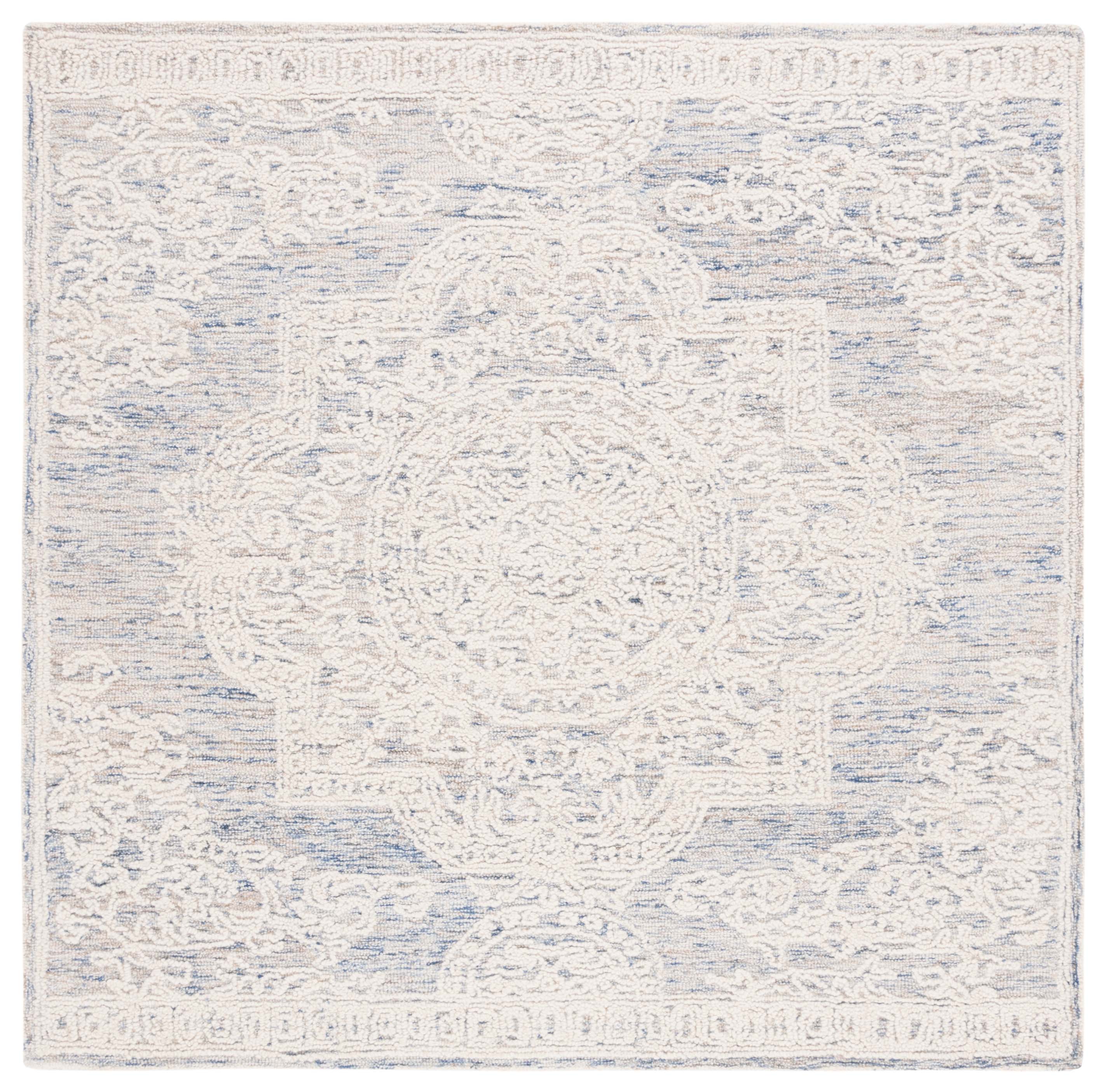 SAFAVIEH Abstract Carter Oriental Wool Area Rug, Ivory/Blue, 6' x 6' Square