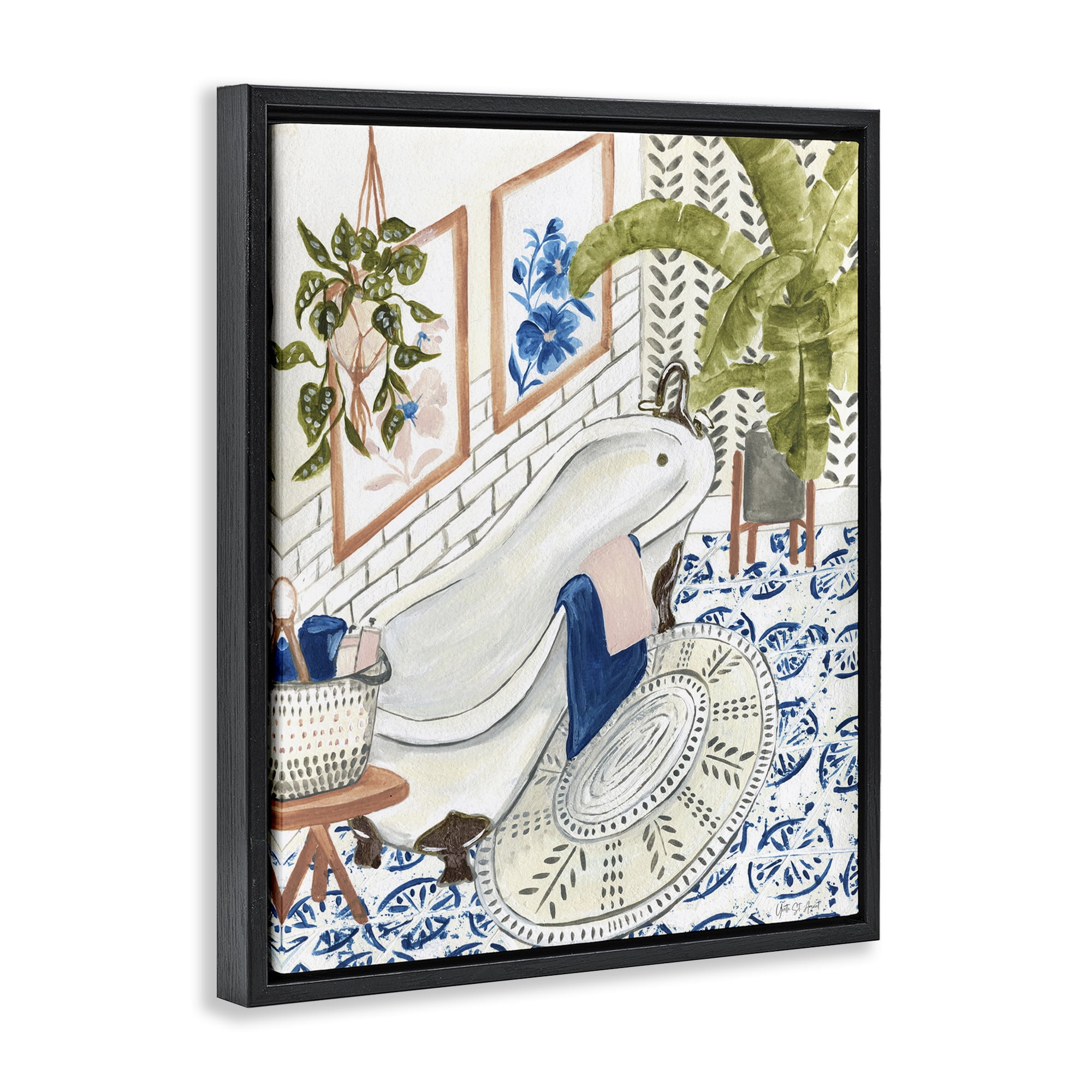 Stupell Industries Boho Chic Bathtub Typography Painting Black Floater Framed Canvas Art Print Wall Art, 25 x 31