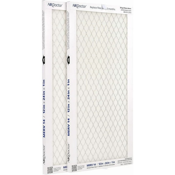 AirDoctor MERV 14 HVAC Pleated Filter, 12x24x1, Captures 96% of Pollutants, 2-Pack