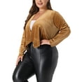 thumbnail image 4 of Agnes Orinda Plus Size Velvet Cardigan for Women Open Front Long Sleeve Cropped Jacket Cardigans 1X Light Brown, 4 of 6