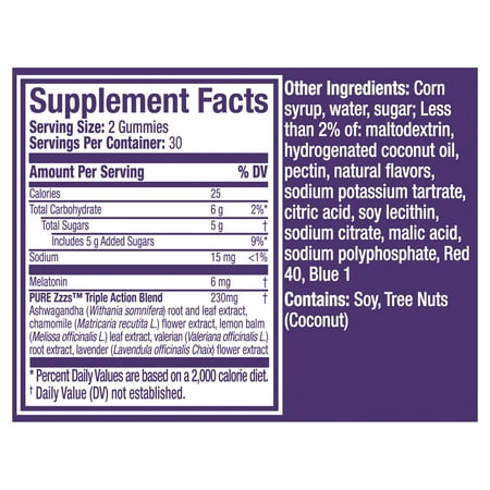Vicks ZzzQuil Pure Zzzs Triple Action Sleep Aid Melatonin Gummies, Melatonin 6mg, 60 Count