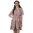 thumbnail image 1 of Moomaya Robe d'Été Imprimée en Georgette Mousse Manches Cloche Courte Ligne A pour Femmes, 1 of 4
