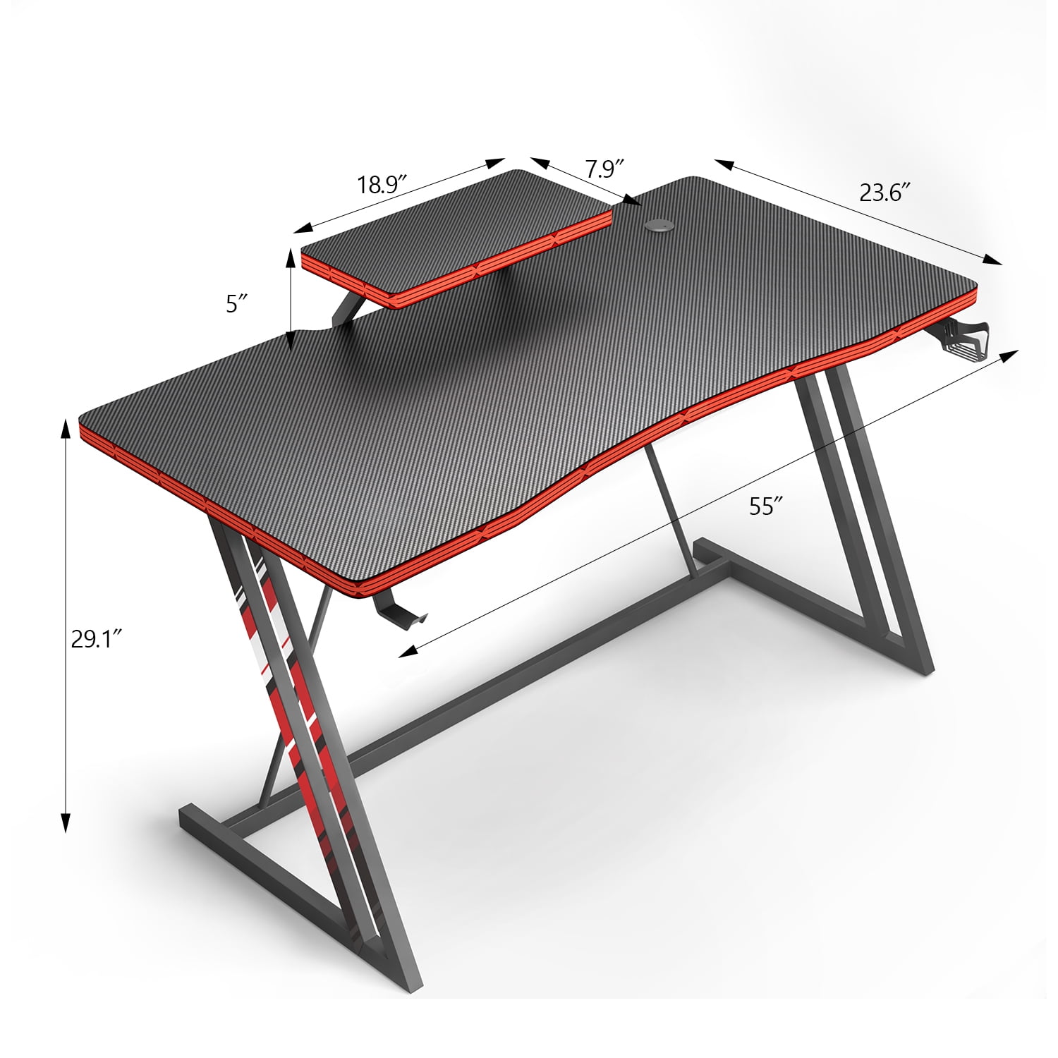 Lacoo 55 Inches Gaming Desk Home Office Desk Modern Style Computer Desk with Cup Holder Headphone Hook, Black