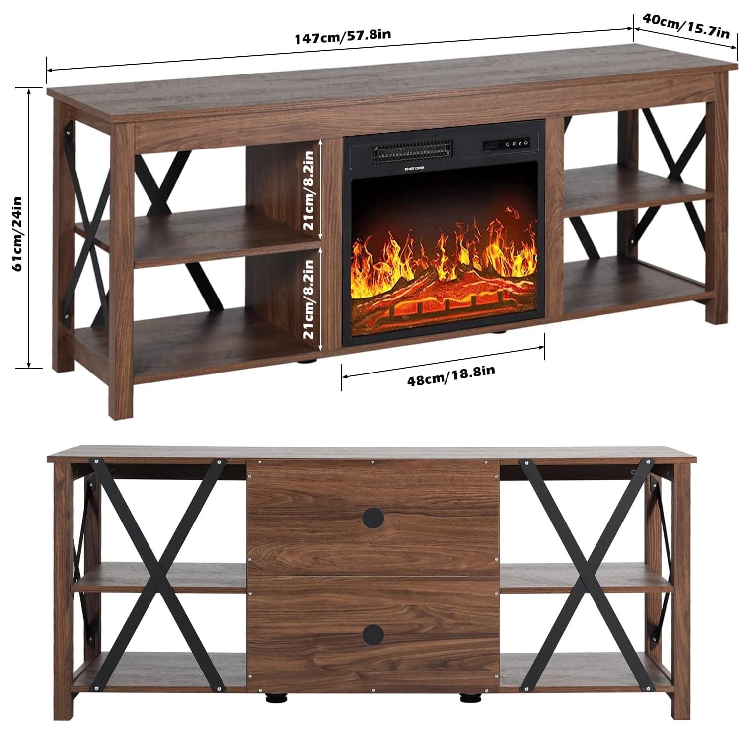 Buy ENSTVER Industrial Farmhouse Electric Fireplace TV Stand, with