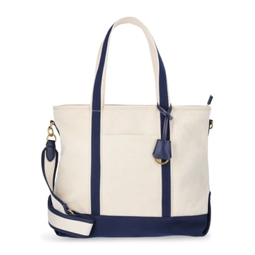 Free Assembly Women's Medium Canvas Tote, Natural/Navy