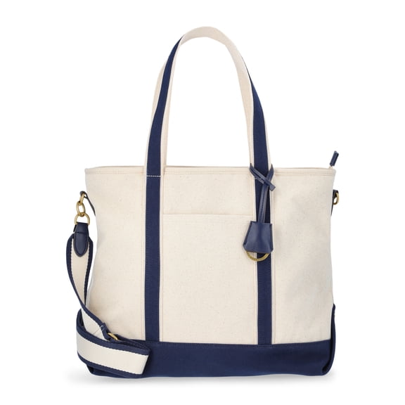 Free Assembly Women's Medium Canvas Tote, Natural/Navy