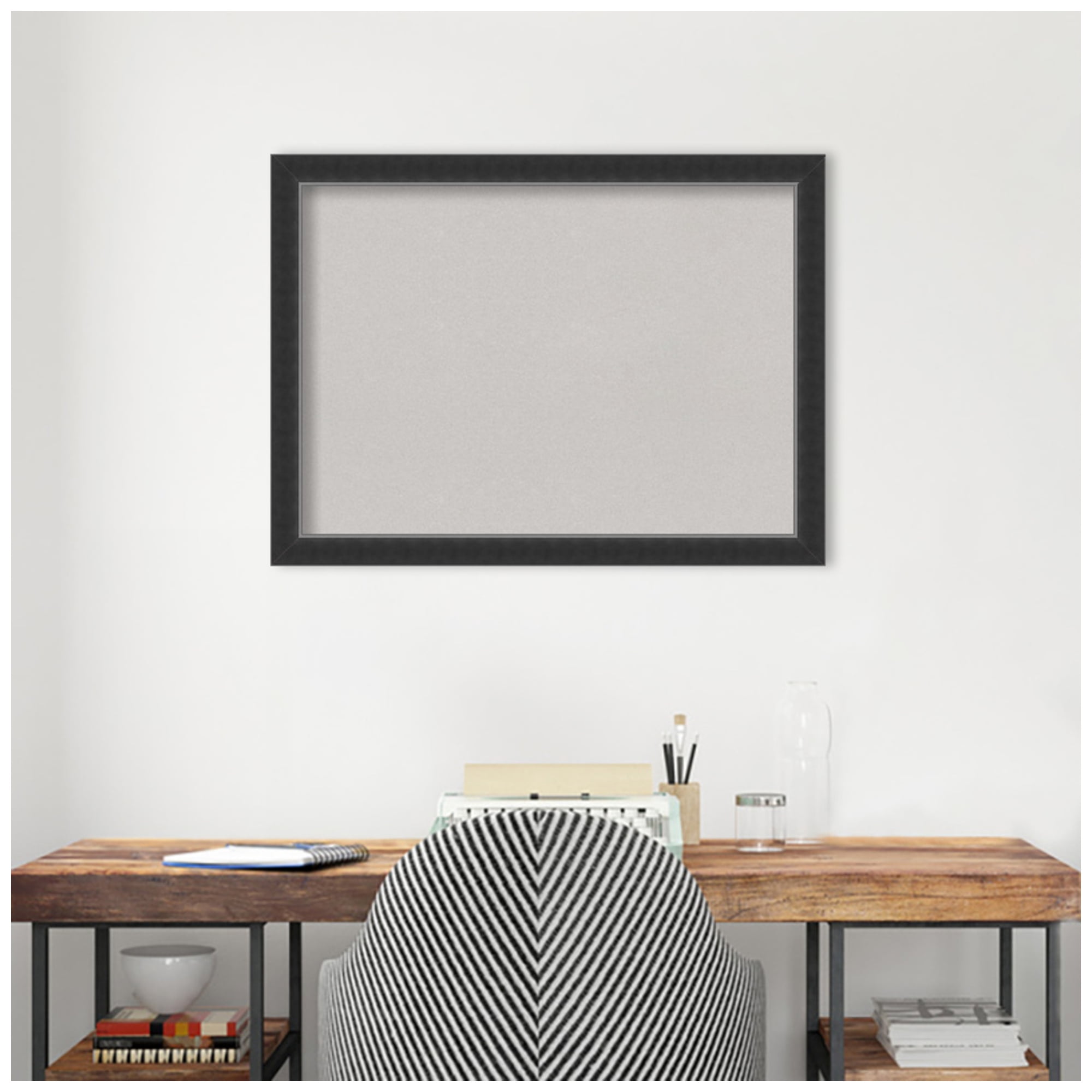 Amanti Art Grey Cork Board Wood Framed Corvino Black Narrow Bulletin Board 31 in. x 23 in.