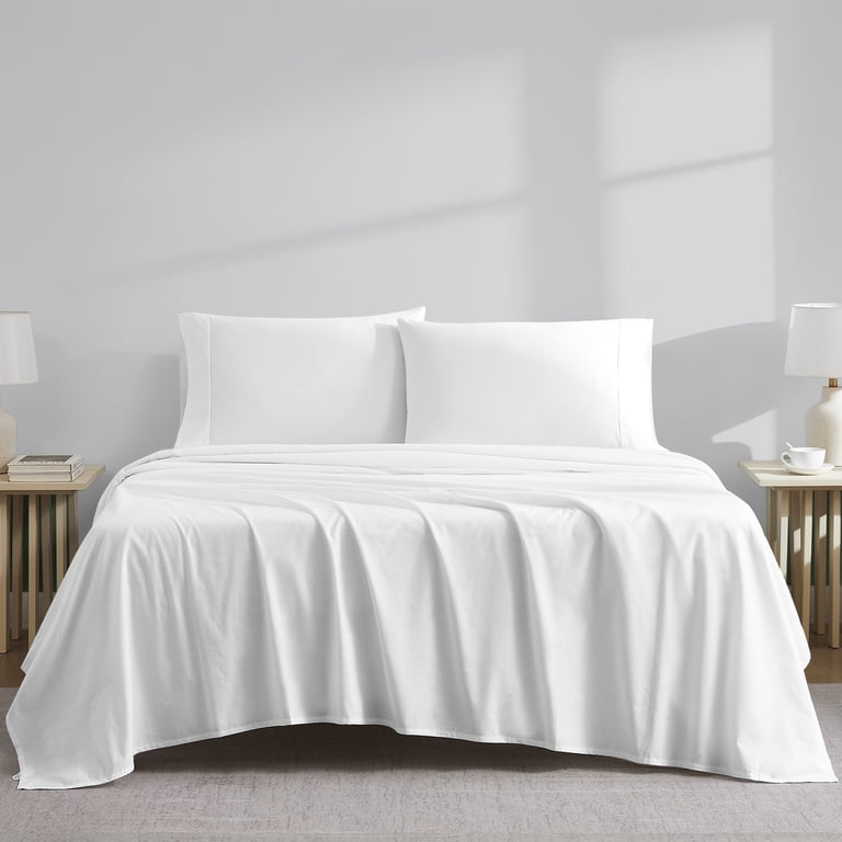 100% Cotton Percale Queen Sheet Set, 4-Piece, White photo 2