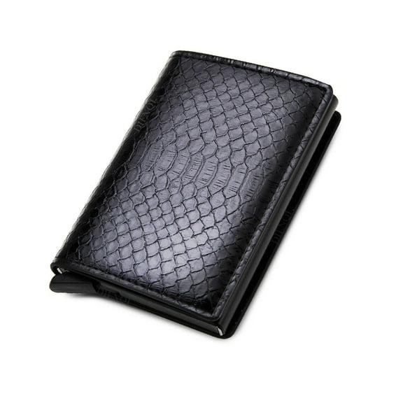 RFID anti-theft brush automatically pops up card bag, multiple card slots, metal card clip, men's wallet-Serpentine Black