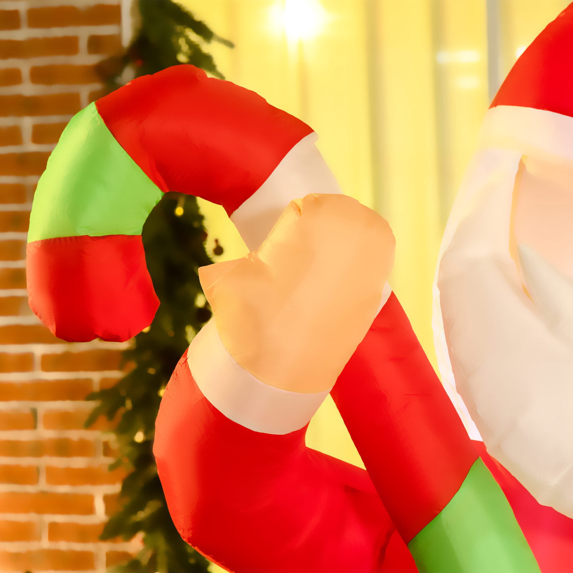 Santa Claus with Candy Cane and Gift Boxes Inflatable Outdoor Christmas Yard Decoration with Built-in LED Lights