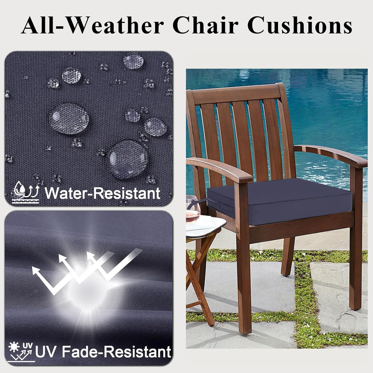 Outdoor Chair Cushions 19x19x4 Inch, Waterproof Grey Patio Furniture Cushions Set of 2 with Ties & Handle, 3 Year Color Fastness Square Replacement Seat Cushions for Sofa, Couch
