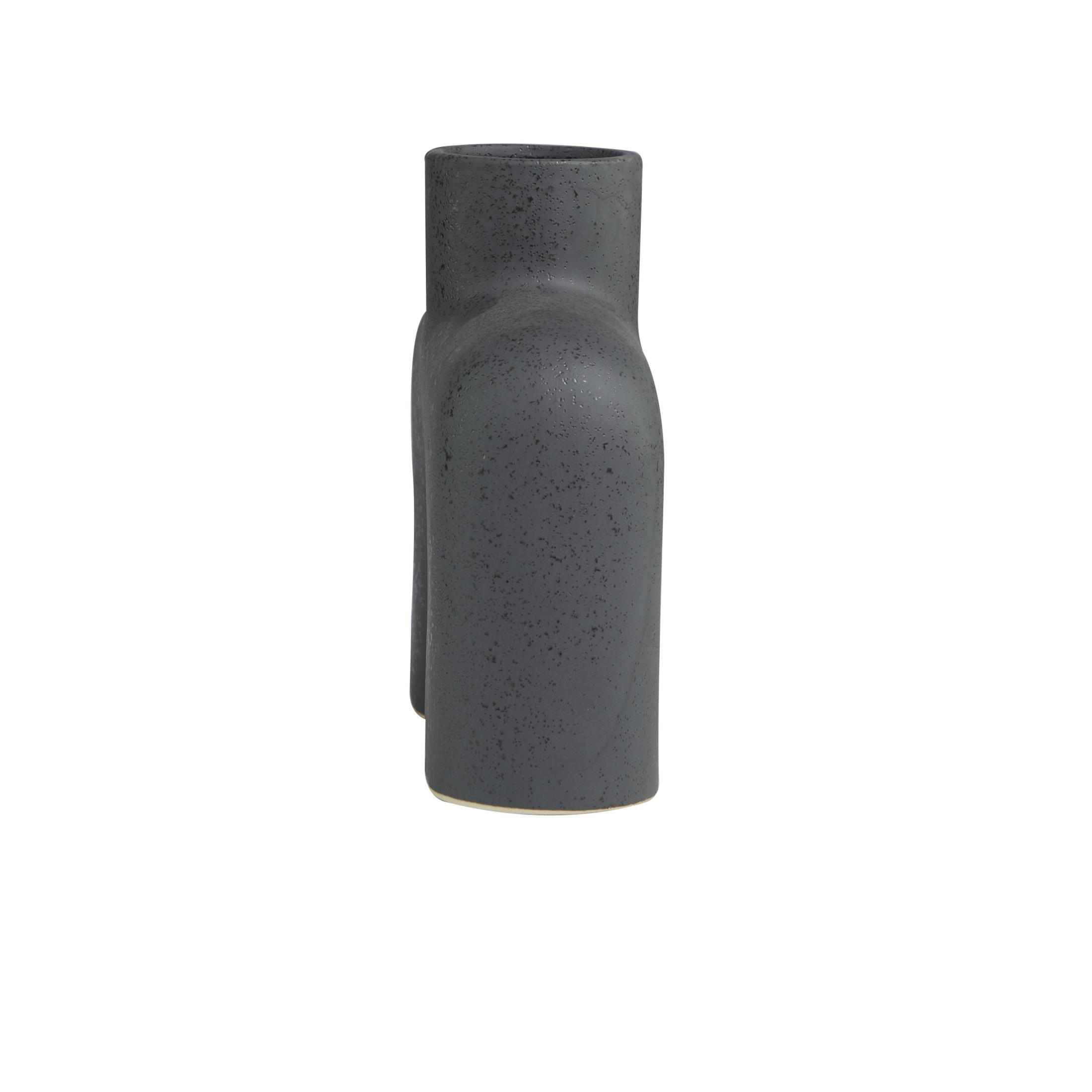 DecMode 9" Abstract Short Rounded Arched Black Ceramic Vase with Glossy Speckled Texture
