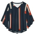 thumbnail image 4 of Abstract Colorful Lines Pattern Women's V-Neck Blouse With 3/4 Ruffled Bell Sleeves Casual Top Ladies Blouses, 4 of 7
