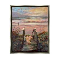 Stupell Industries Beach Shore Sunset Boardwalk Path Coastal Painting Gray Floater Framed Art Print Wall Art