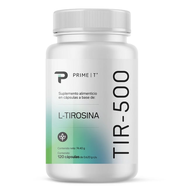 Primetech Aminoácido L-Tirosina TIR-500, 120 Cápsulas de 500mg. Aminoácido que aporta dopamina y noradrenalina. Sin sabor