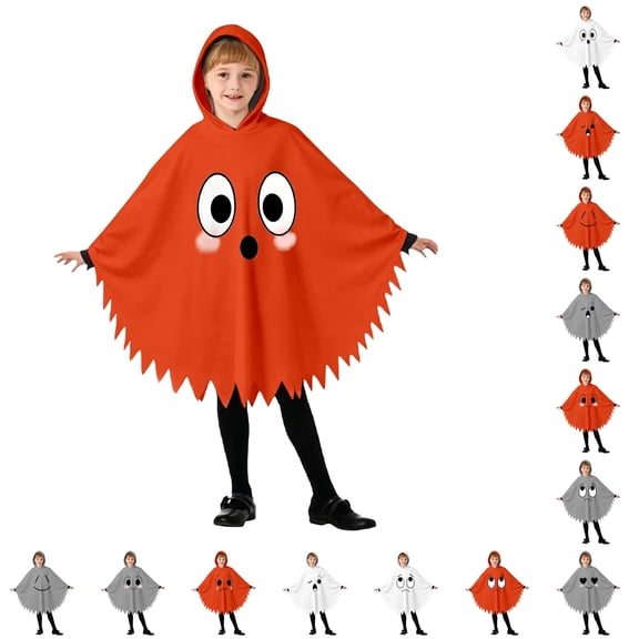 LIIPEE Kids Halloween Costumes Boys Girls Unisex Hooded Ghost Graphic Capes Dress Up Clothes,4-6 Years