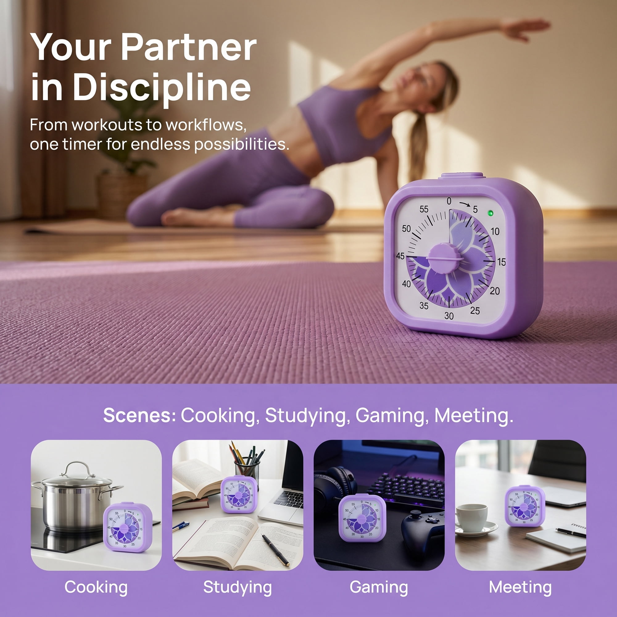 Unique Bargains Simple 60 Minute Timer Digital Visual Timer for Students Purple Square
