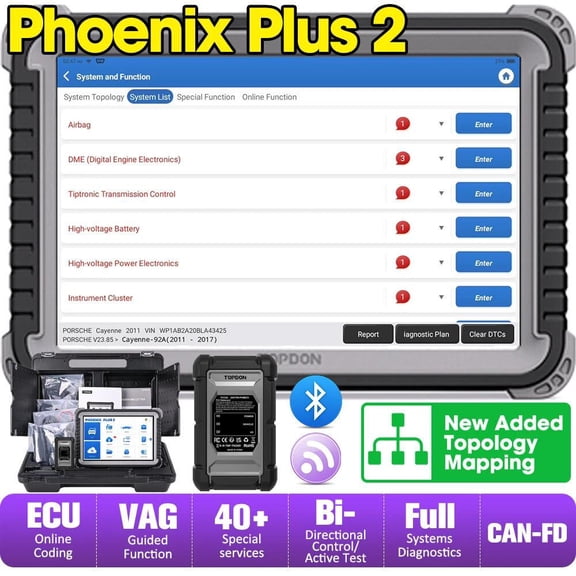 TOPDON Car Diagnostic Tool Phoenix Plus 2, Bidirectional Scan Tool, 2 Years Updates