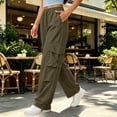 thumbnail image 3 of Wide Leg Cargo Pants Womens Summer Casual Fashion Quick Drying Solid Color Work High Waist Straight Trousers Wide Leg Drawstring Elastic Waist Multi Pocket Pants, 3 of 6